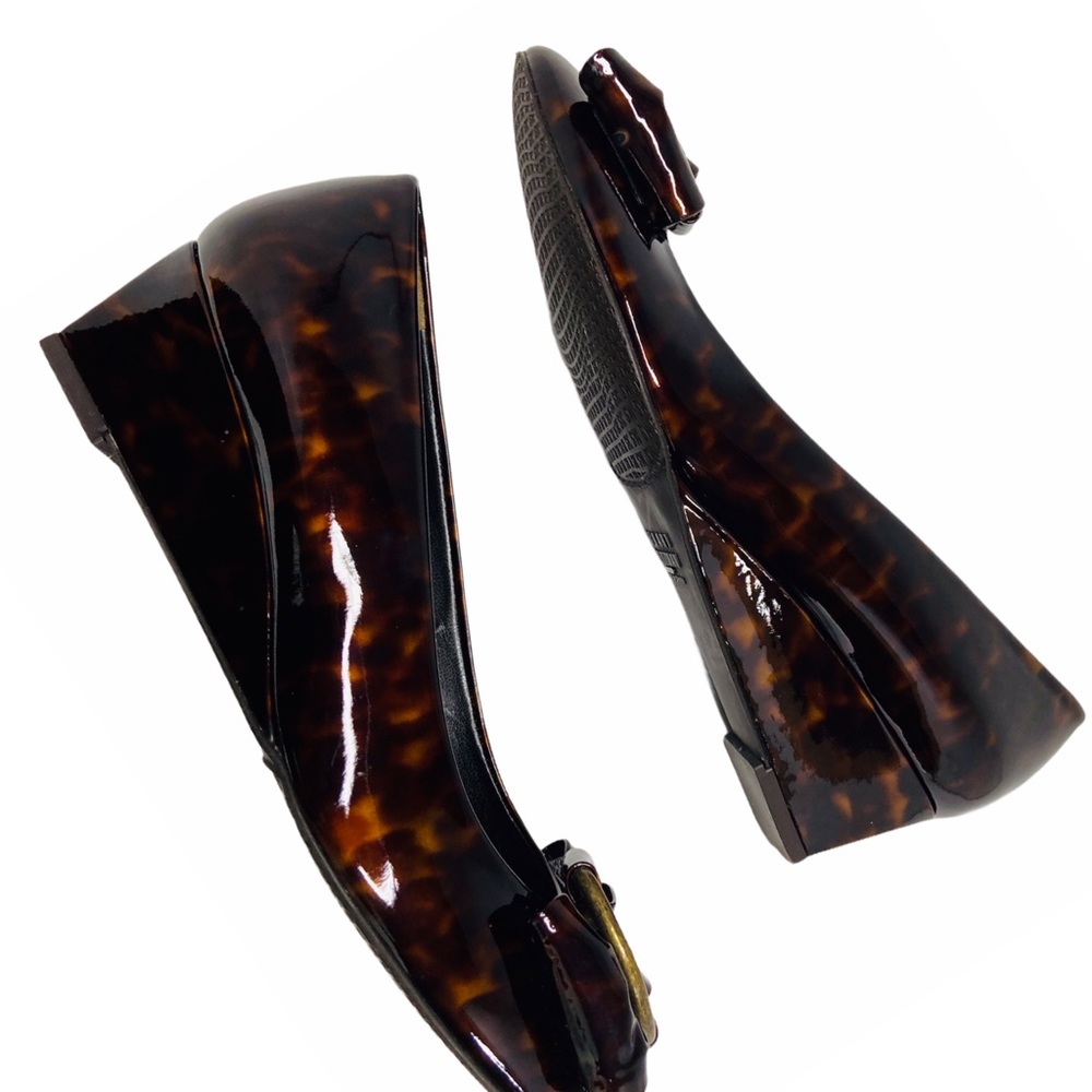 Stuart Weitzman Tortoise Patent Women’s 6 Shoes Caring Brown Demi Wedge Shoes - Picture 12 of 16